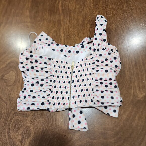 Maeve By Anthropology Crop Top Size 6 One Shoulder Sleeve Polka Tod Preppy - Picture 3 of 8